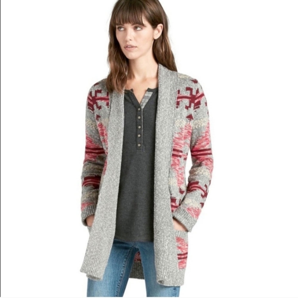 Lucky Brand Intarsia Southwest Open Cardigan Sweater Aztec Western Cozy Sz S